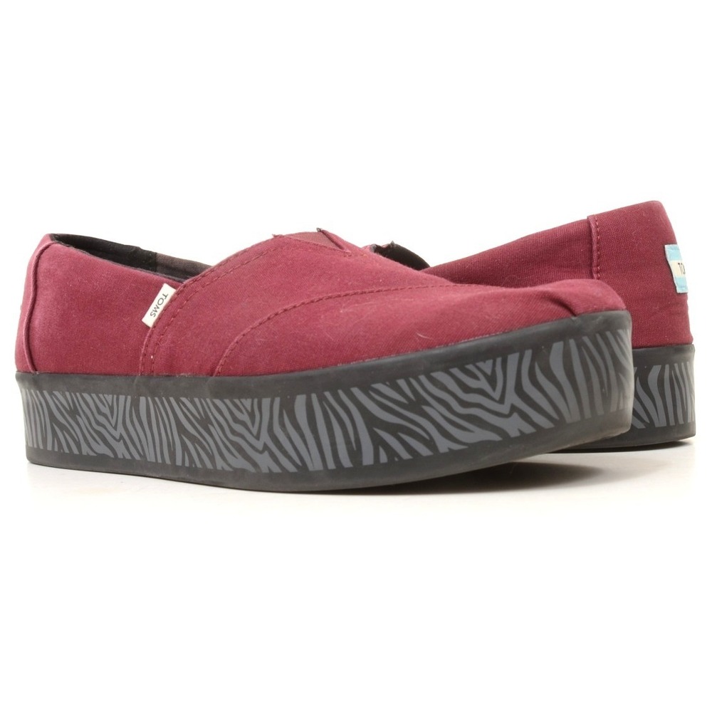 TOMS Women's 8.5 Alpargata Boardwalk Zebra Platform Burgundy Canvas Sneaker